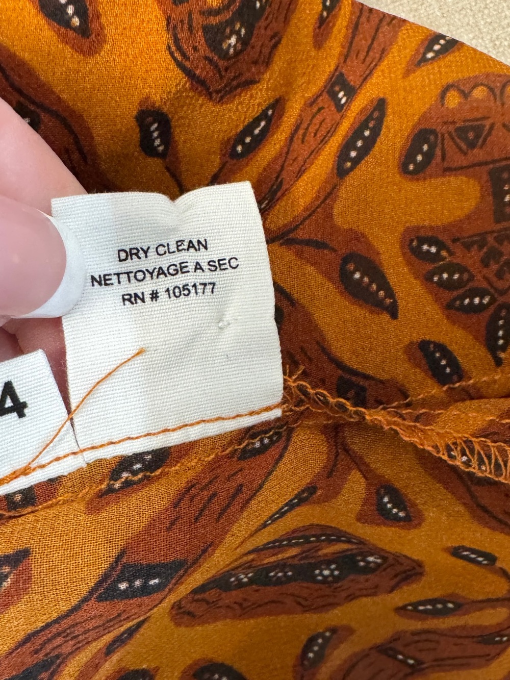 Ulla Johnson Medine Blouse in Ochre Silk Ruffle Orange Printed Size 4 - Picture 6 of 6